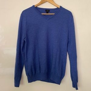 J Crew Blue Merino Wool V Neck Sweater | M